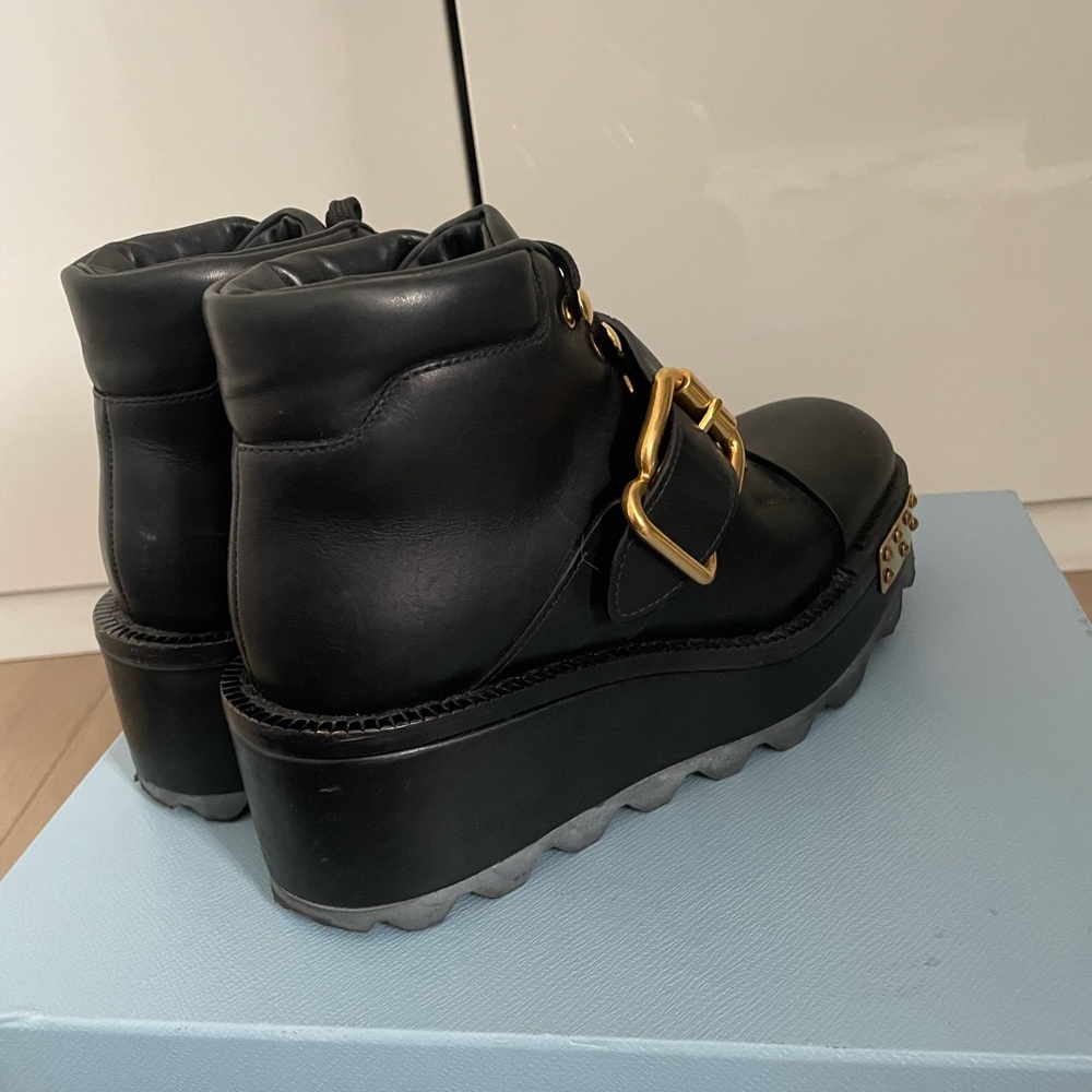 Prada Black Platform lace up boots 37.5 - Picture 13 of 15